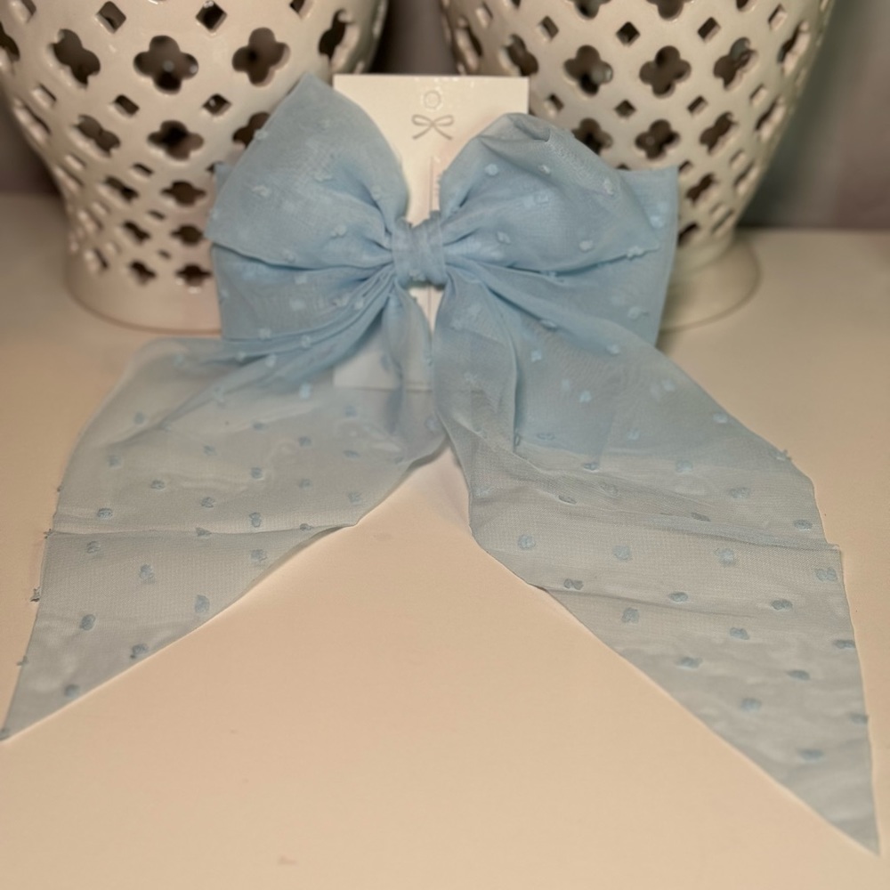 New Coquette Style Large Bowknot Hair Clip Mesh Embroidered Bowknot- Blue